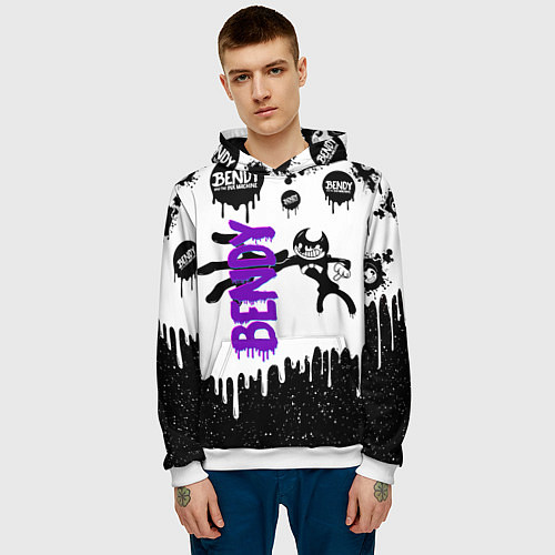Мужская толстовка Бенди длинная рука Bendy / 3D-Белый – фото 3