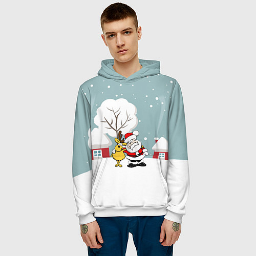 Мужская толстовка Деревенский Новый Год Дед Мороз и Олень / 3D-Белый – фото 3