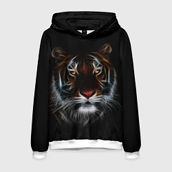 Толстовка-худи мужская Тигр в Темноте Глаза Зверя, цвет: 3D-белый