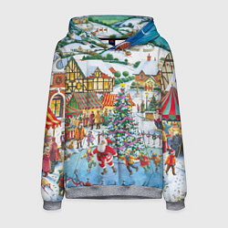 Толстовка-худи мужская САНТА КЛАУС НА ЛЬДУ, НОВЫЙ ГОД 2022 АРТ, цвет: 3D-меланж