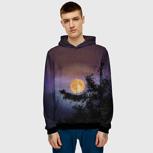 Мужская толстовка Night sky with full moon by Apkx / 3D-Черный – фото 3