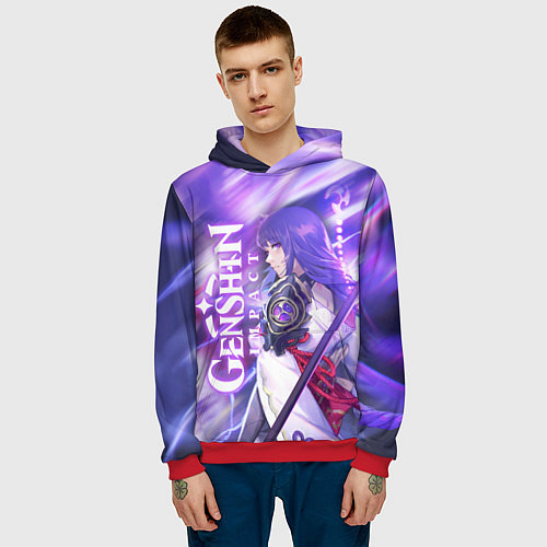 Мужская толстовка SHOGUN RAIDEN KATANA NEON, GENSHIN IMPACT / 3D-Красный – фото 3
