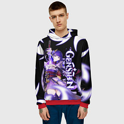 Толстовка-худи мужская СЁГУН РАЙДЕН ГЕНШИН ИМПАКТ, СИМВОЛ СТИХИИ, цвет: 3D-красный — фото 2