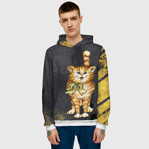 Мужская толстовка Полосатый кот на асфальте / 3D-Белый – фото 3