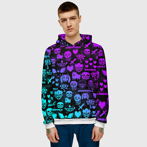 Мужская толстовка UNDERTALE NEON PATTERN УЗОР / 3D-Белый – фото 3
