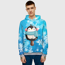 Толстовка-худи мужская Пингвин - эскимо Новый год, цвет: 3D-меланж — фото 2