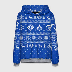 Толстовка-худи мужская НОВОГОДНИЙ СВИТЕР GENSHIN IMPACT СИНИЙ, цвет: 3D-меланж