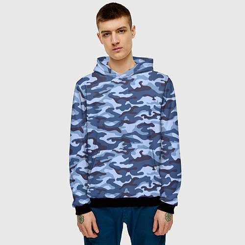 Мужская толстовка Синий Камуфляж Camouflage / 3D-Черный – фото 3