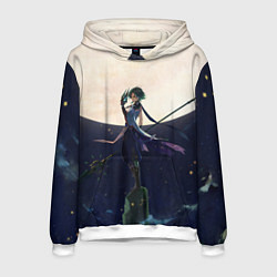 Толстовка-худи мужская СЯО НА ФОНЕ ЛУНЫ XIAO ГЕНШИН, цвет: 3D-белый