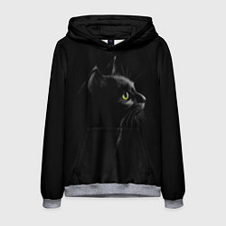 Толстовка-худи мужская Черный кот на черном фоне, цвет: 3D-меланж