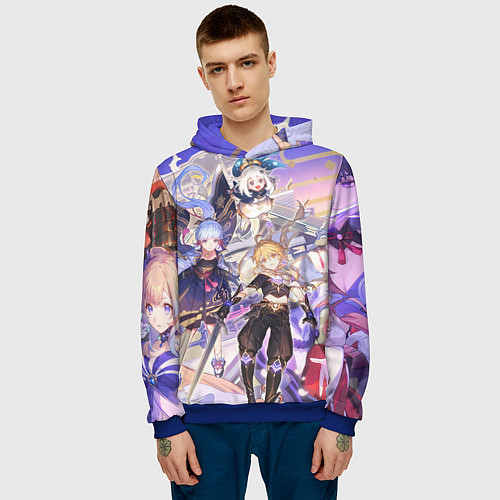 Мужская толстовка Genshin Impact - Арка Инадзумы / 3D-Синий – фото 3