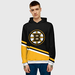 Толстовка-худи мужская Бостон Брюинз, Boston Bruins Диагональные полосы, цвет: 3D-белый — фото 2