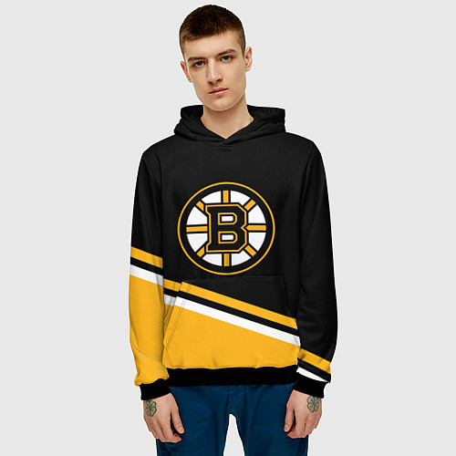 Мужская толстовка Бостон Брюинз, Boston Bruins Диагональные полосы / 3D-Черный – фото 3