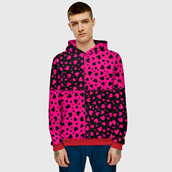 Толстовка-худи мужская Черно-Розовые сердца, цвет: 3D-красный — фото 2
