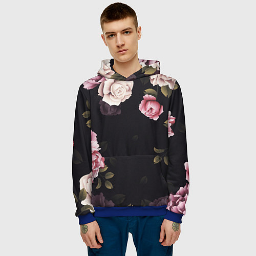 Мужская толстовка РОЗЫ И ПИОНЫ / 3D-Синий – фото 3
