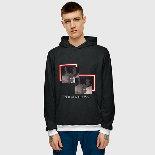 Мужская толстовка Дазай Осаму в неоновых квадратах Великий из бродяч / 3D-Белый – фото 3