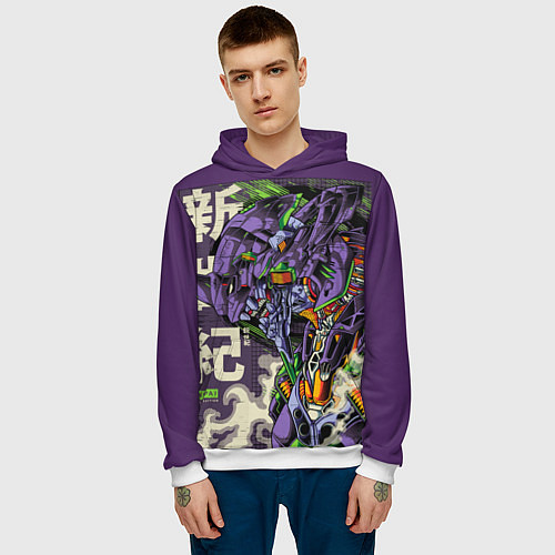 Мужская толстовка Evangelion Eva-01 / 3D-Белый – фото 3