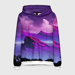 Толстовка-худи мужская Горы Закат Аниме, цвет: 3D-белый