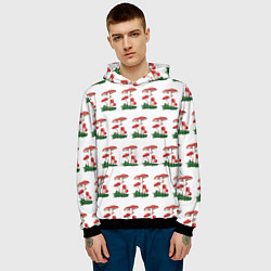 Толстовка-худи мужская Мухоморчики красные красивые, цвет: 3D-черный — фото 2