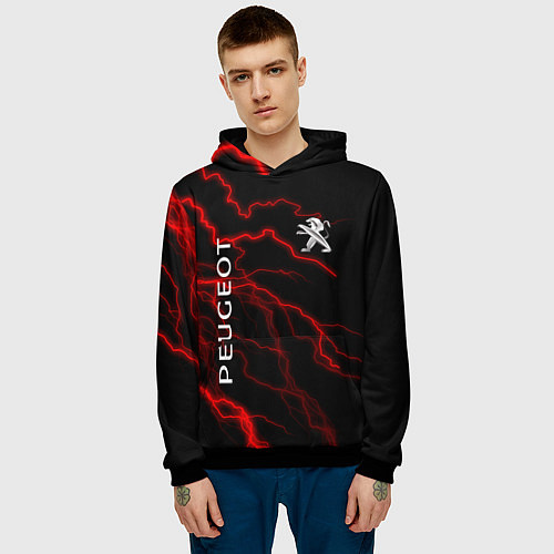 Мужская толстовка Peugeot: Разряд молнии / 3D-Черный – фото 3