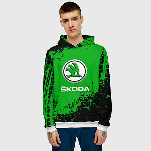Мужская толстовка Skoda следы от шин / 3D-Белый – фото 3