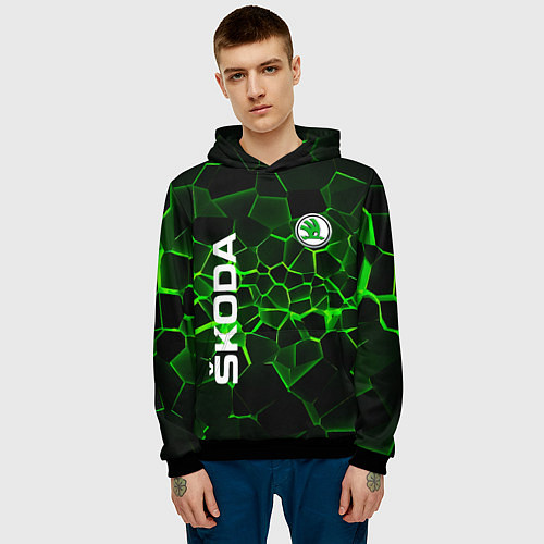 Мужская толстовка Skoda: Неоновые трещины / 3D-Черный – фото 3