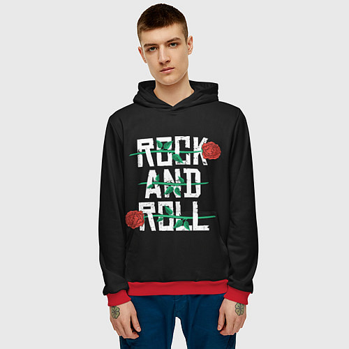 Мужская толстовка ROCK AND ROLL розы / 3D-Красный – фото 3