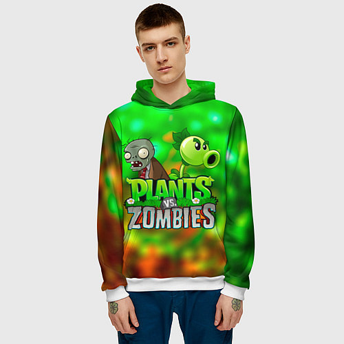 Мужская толстовка Plants vs Zombies горохострел и зомби / 3D-Белый – фото 3