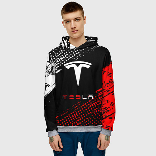 Мужская толстовка Tesla - Logo Pattern / 3D-Меланж – фото 3