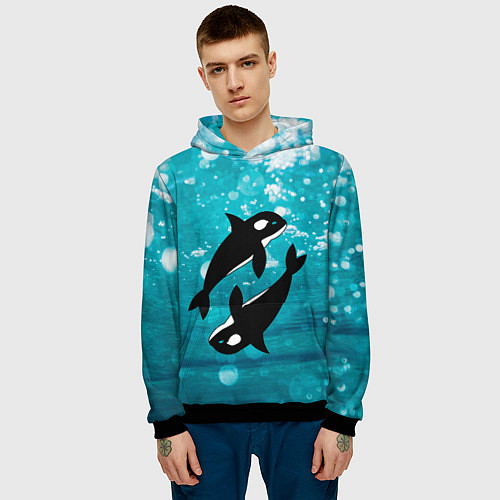 Мужская толстовка Кит косатка в океане / 3D-Черный – фото 3