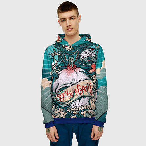Мужская толстовка Череп - Арт / 3D-Синий – фото 3