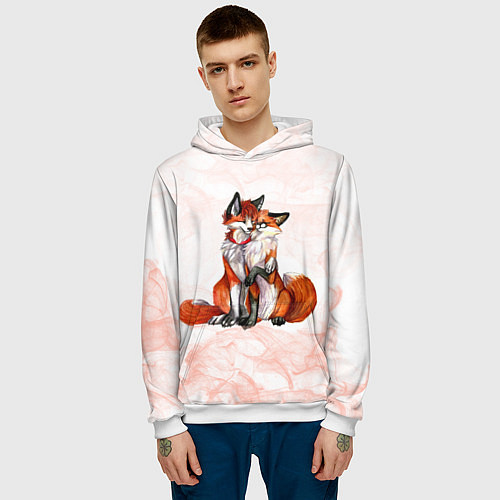 Мужская толстовка Влюблённые Лисы Love / 3D-Белый – фото 3