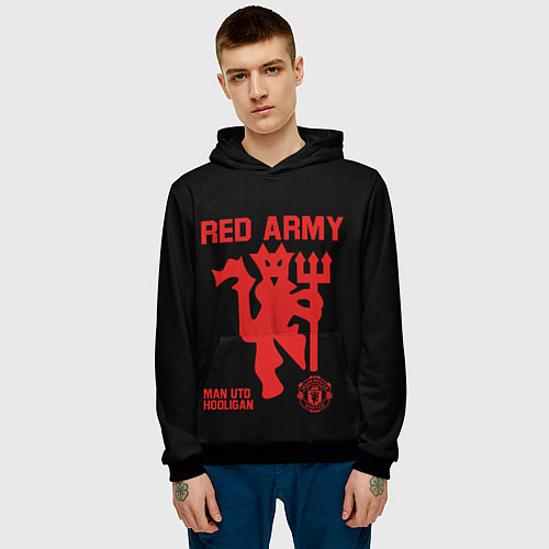 Мужская толстовка Manchester United Red Army Манчестер Юнайтед / 3D-Черный – фото 3