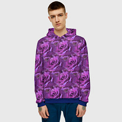 Толстовка-худи мужская Фиолетовые цветы паттерн, цвет: 3D-синий — фото 2