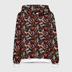 Толстовка-худи мужская Лесная лисичка паттерн, цвет: 3D-белый