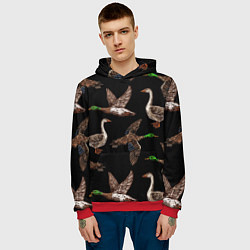 Толстовка-худи мужская Утки паттерн, цвет: 3D-красный — фото 2