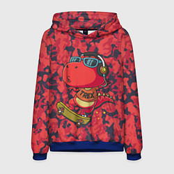 Толстовка-худи мужская Веселый динозавр на скейте, цвет: 3D-синий