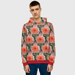 Толстовка-худи мужская Нежные розы паттерн, цвет: 3D-красный — фото 2