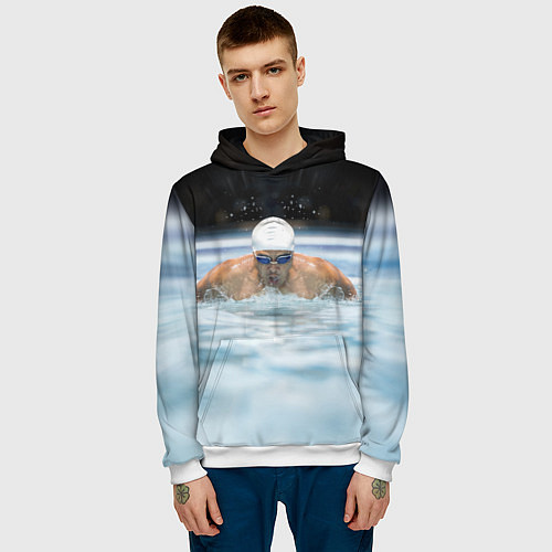 Мужская толстовка Плавание Пловец / 3D-Белый – фото 3