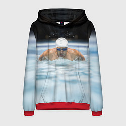 Толстовка-худи мужская Плавание Пловец, цвет: 3D-красный
