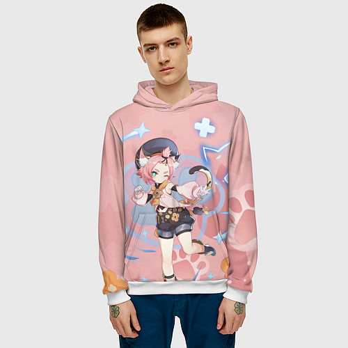 Мужская толстовка Cute Diona Genshin Impact / 3D-Белый – фото 3