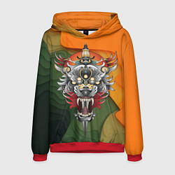 Толстовка-худи мужская Голова самурайского тигра, цвет: 3D-красный