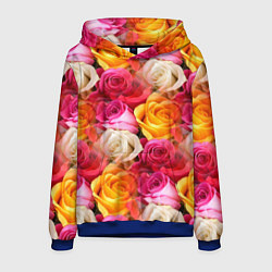 Толстовка-худи мужская Красные, желтые и белые розы, цвет: 3D-синий