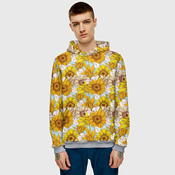 Толстовка-худи мужская Желтые подсолнухи - паттерн, цвет: 3D-меланж — фото 2