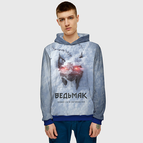 Мужская толстовка Волк на снегу Ведьмак 4 / 3D-Синий – фото 3
