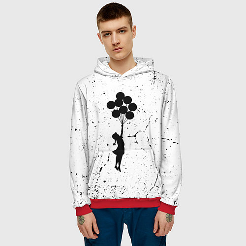 Мужская толстовка Banksy - Бэнкси девочка с воздушными шарами / 3D-Красный – фото 3