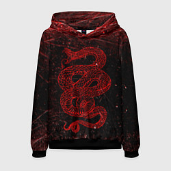 Толстовка-худи мужская Красная Змея Red Snake Глитч, цвет: 3D-черный