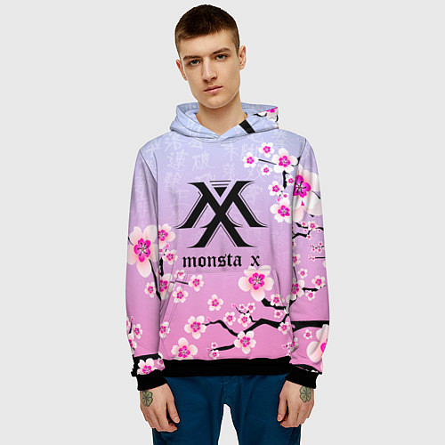 Мужская толстовка MONSTA X САКУРА ЦВЕТЫ / 3D-Черный – фото 3