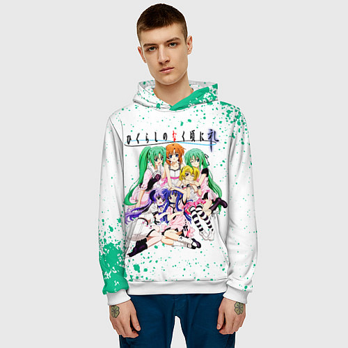 Мужская толстовка Когда плачут цикады: Карма, персонажи / 3D-Белый – фото 3