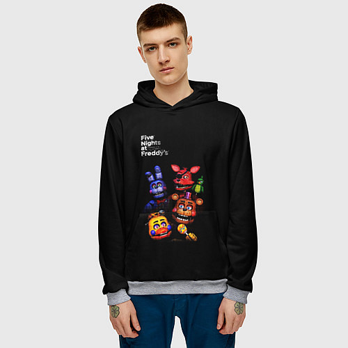 Мужская толстовка Five Nights at Freddys - персонажи / 3D-Меланж – фото 3
